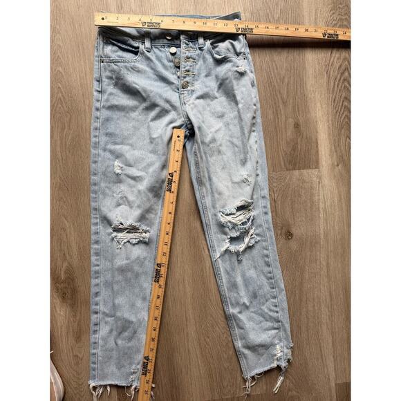 We The Free Distressed, Light Blue Denim Jeans, Skinny, Raw Hem, Women's size 24 - Picture 3 of 5